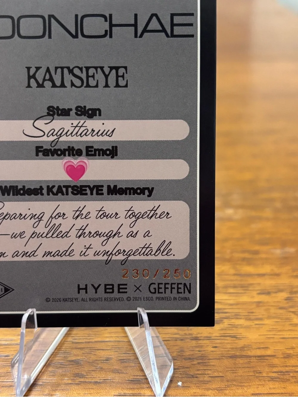 2026 ESCO Hybe x Geffen Katseye Wild Yoonchae Gold Foil 230/250 #48